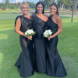 Alfred Sung black one shoulder bridesmaid dress